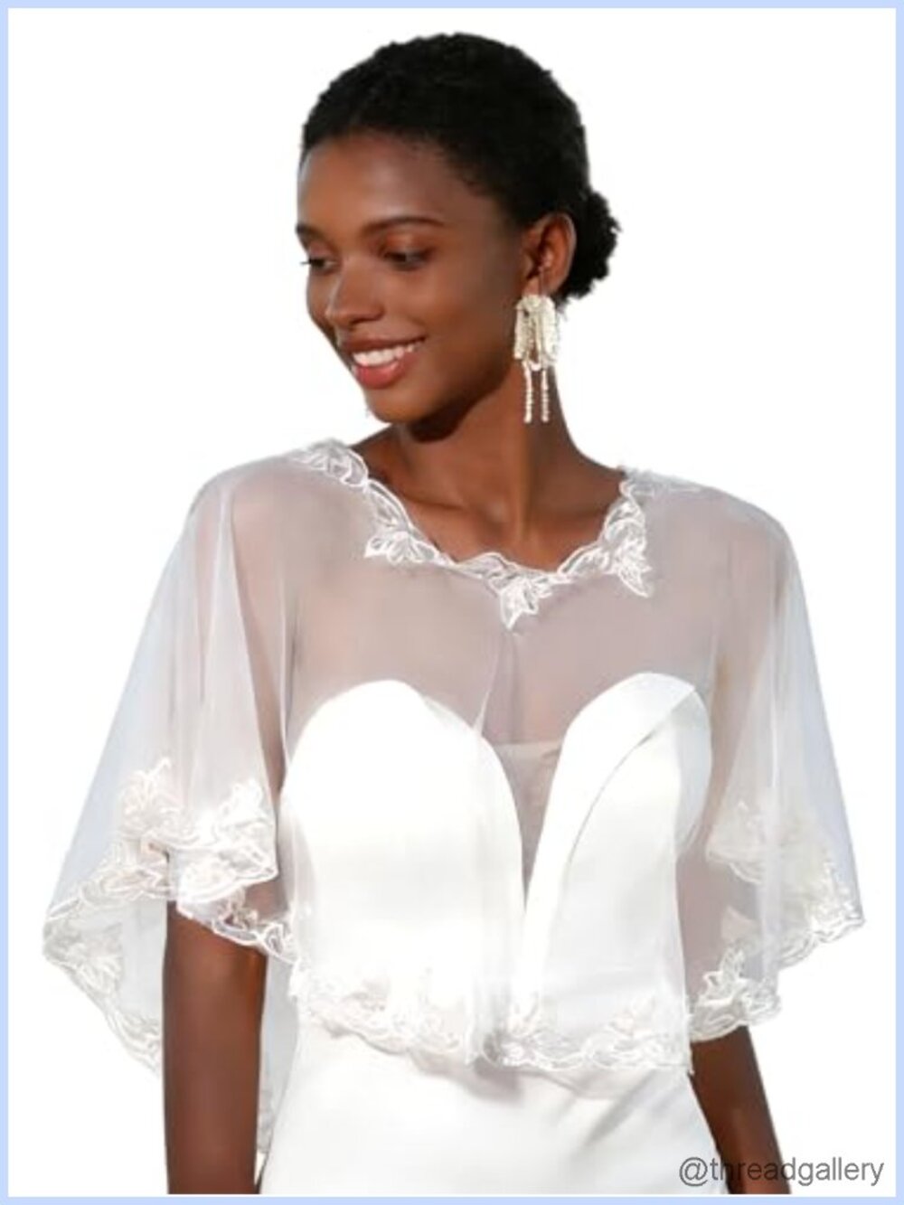 Lace Shawl Wrap Shrug Wedding White Flower Sequin Cape
